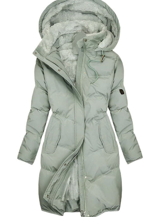 Women's Long Quilted Hooded Fleece-Lined Winter Coat
