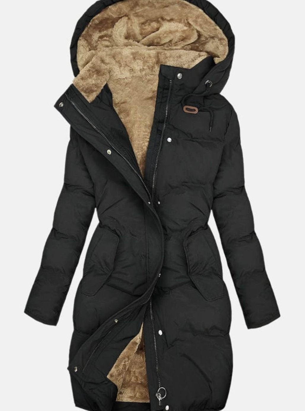 Women's Long Quilted Hooded Fleece-Lined Winter Coat