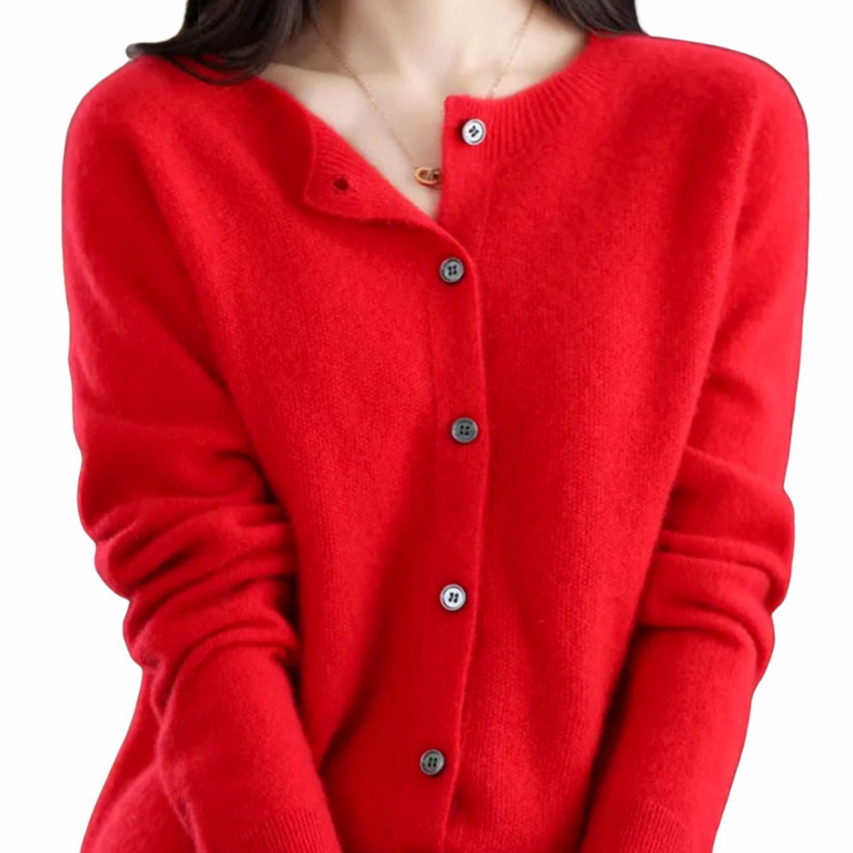 Women's Long Sleeve Crew Neck Button-Up Merino Wool Cardigan Sweater