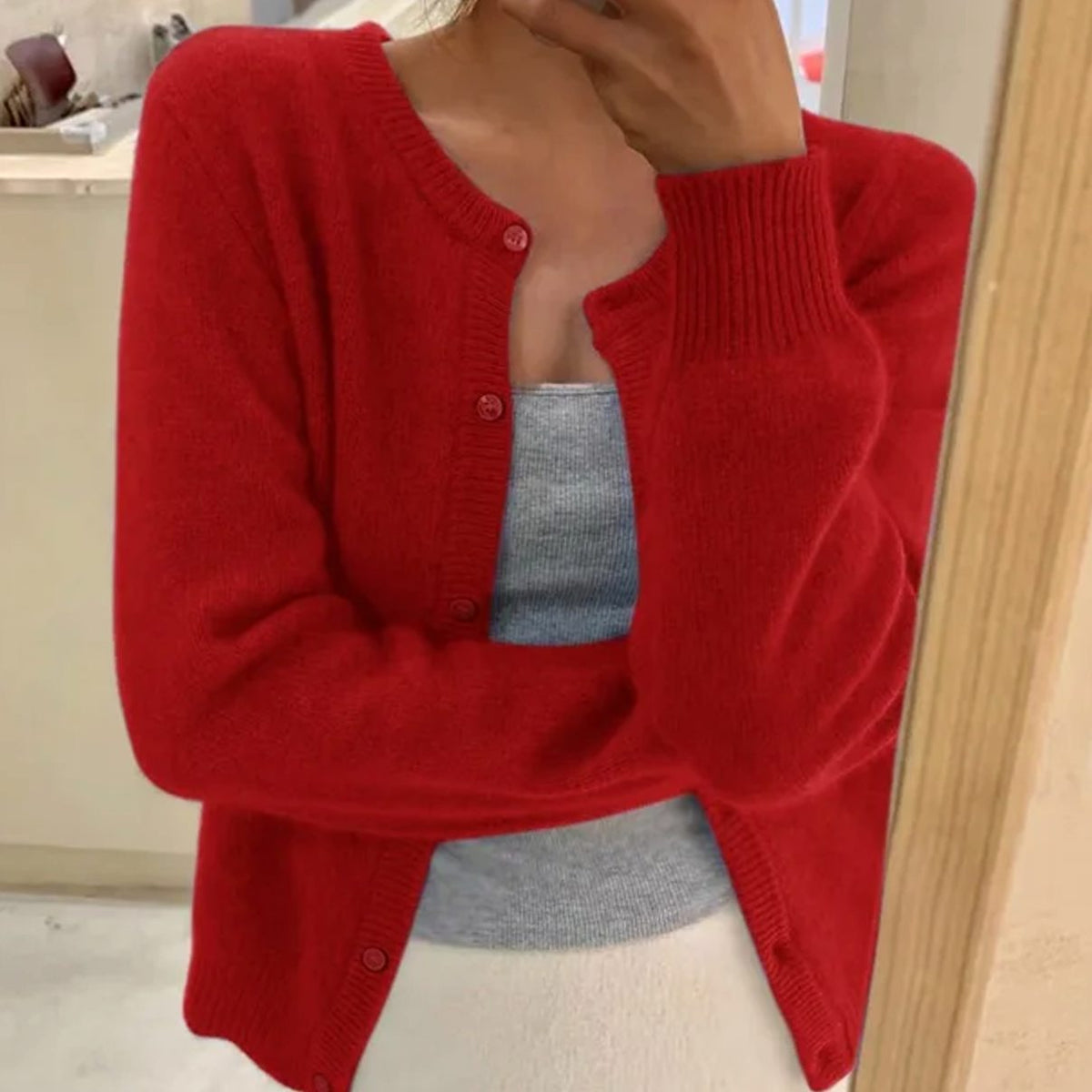 Women's Long-Sleeve Relaxed-Fit Button Cardigan Sweater