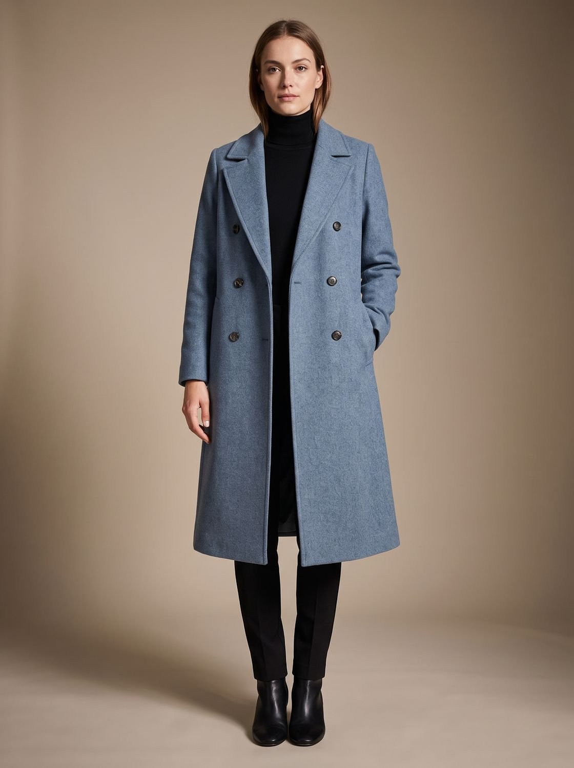 Women's Long Tailored Relaxed Double-Breasted Winter Coat