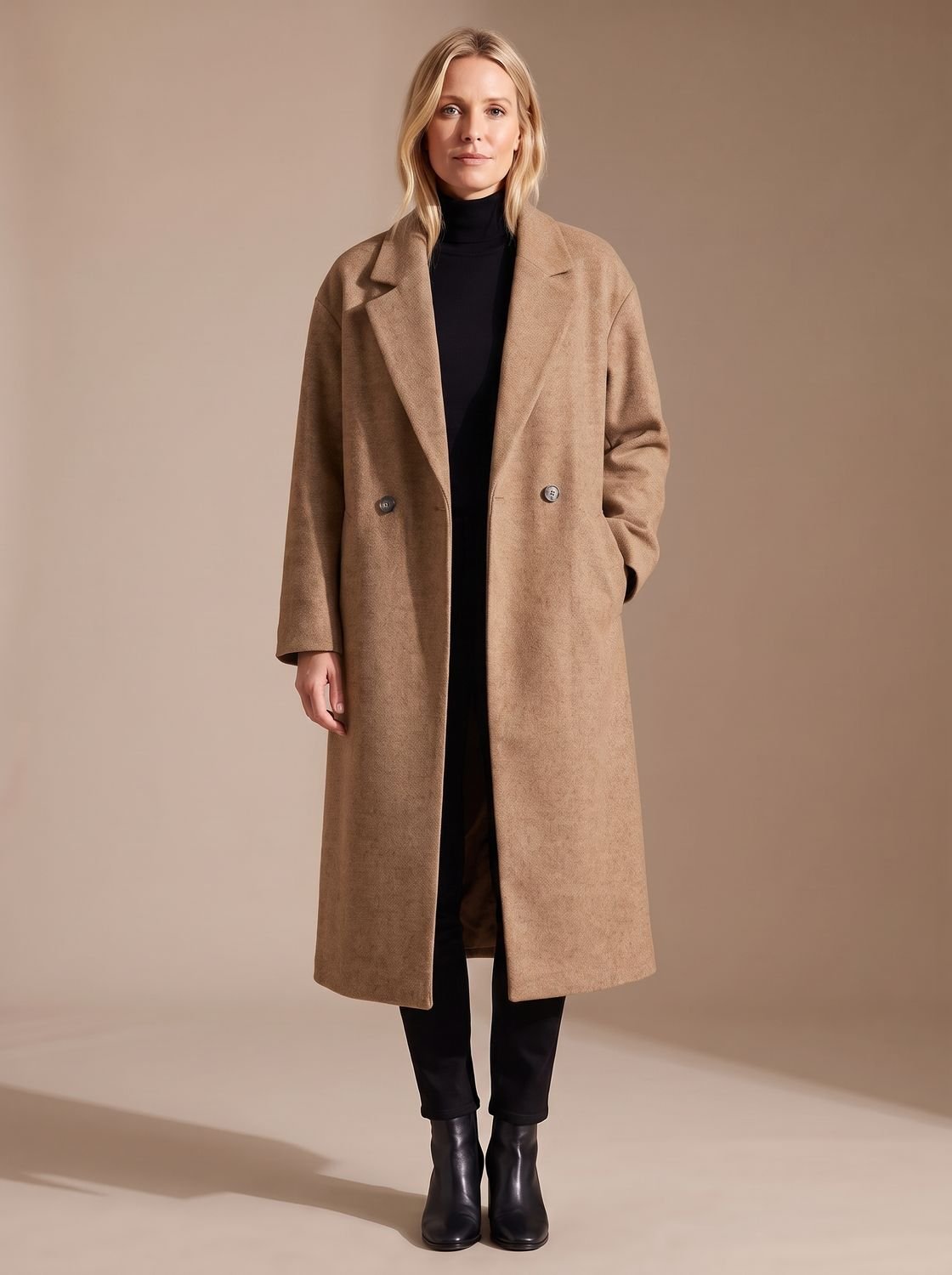 Women's Long Tailored Relaxed Double-Breasted Winter Coat
