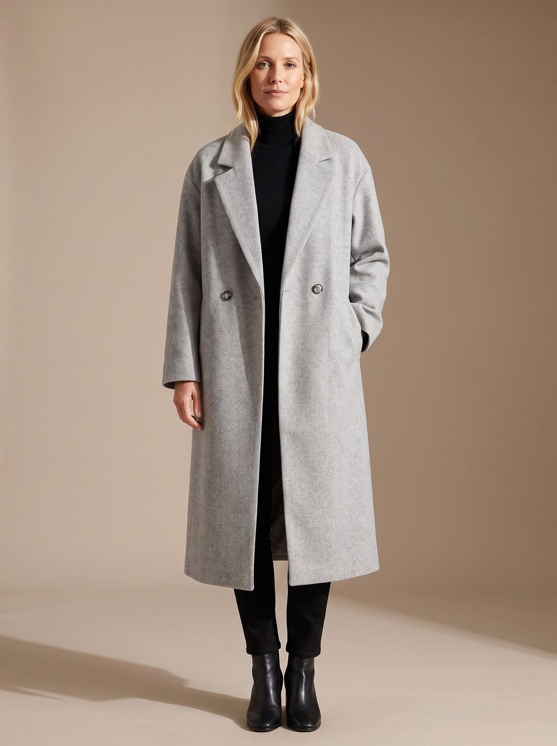 Women's Long Tailored Relaxed Double-Breasted Winter Coat