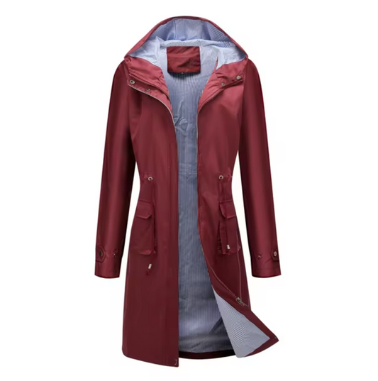 Women's Long Waterproof Jacket with Hood - Outdoor Protection