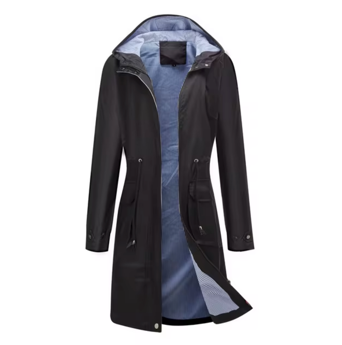 Women's Long Waterproof Jacket with Hood - Outdoor Protection