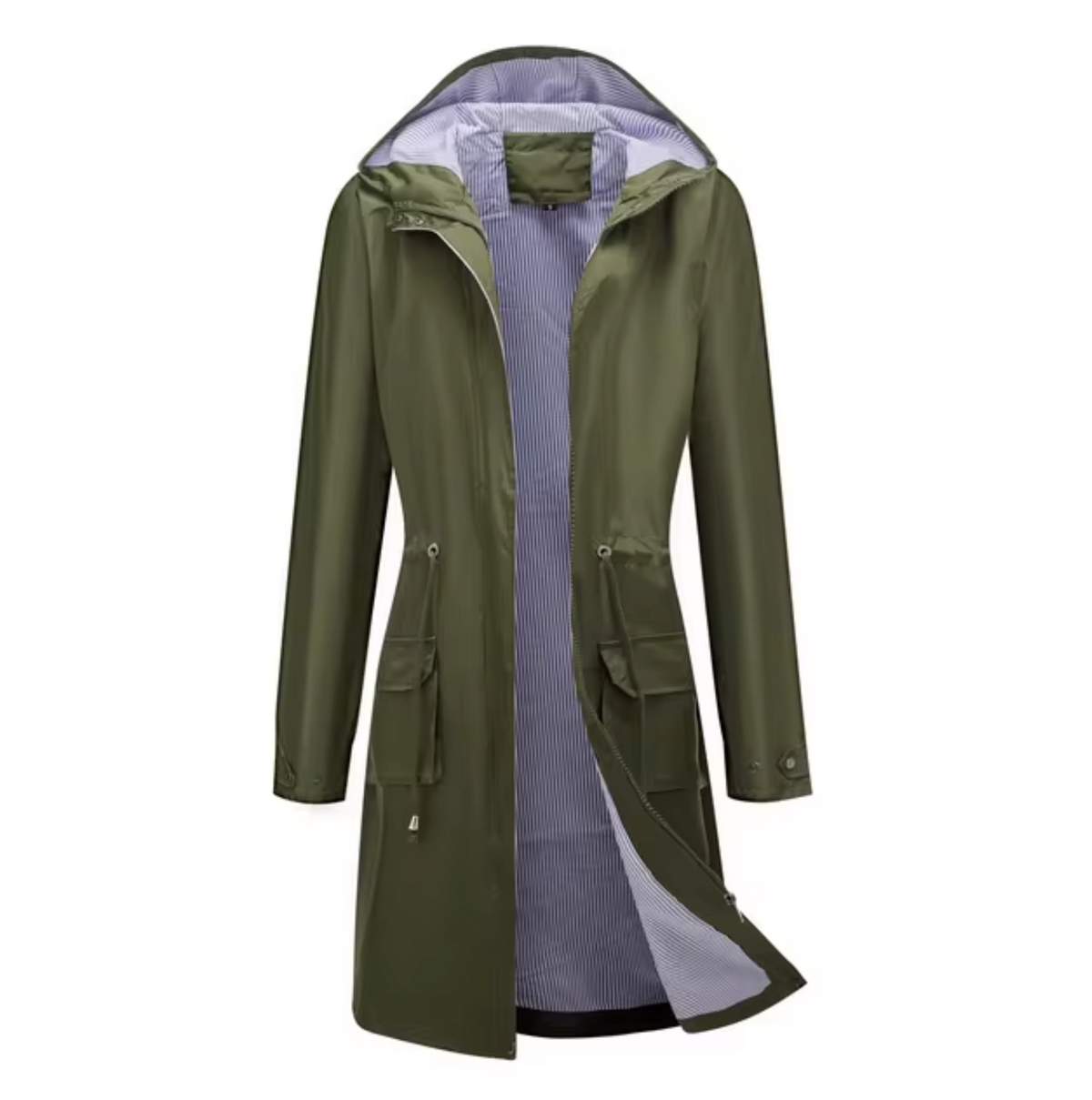 Women's Long Waterproof Jacket with Hood - Outdoor Protection