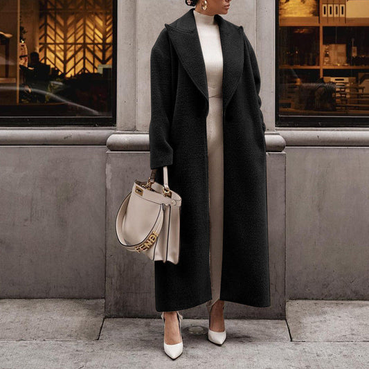 Women's Longline Wrap Coat with Shawl Collar