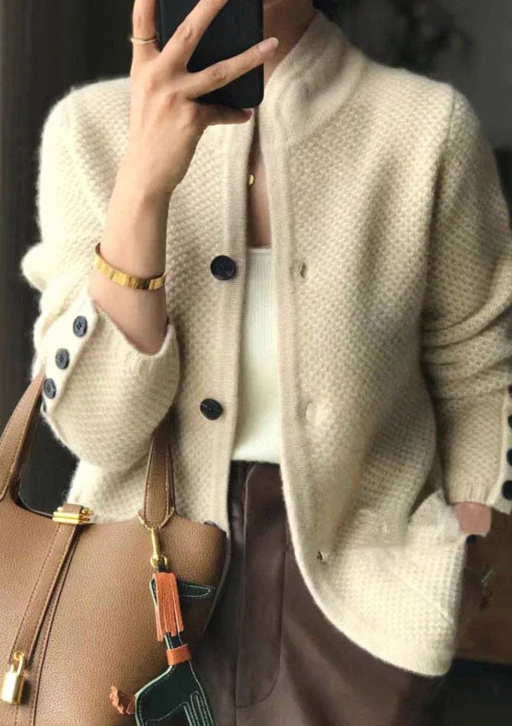 Women's Mock-Neck Button-Up Knit Cardigan Sweater