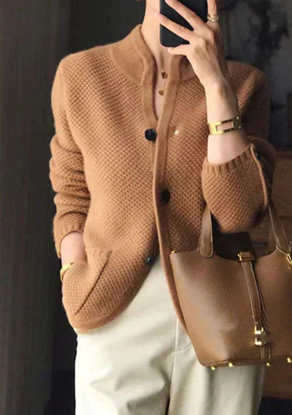 Women's Mock-Neck Button-Up Knit Cardigan Sweater