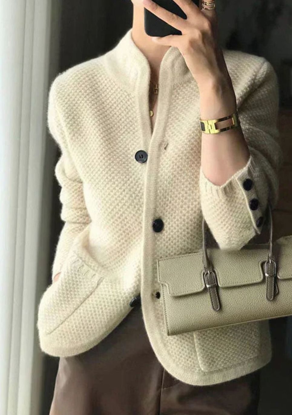 Women's Mock-Neck Button-Up Knit Cardigan Sweater