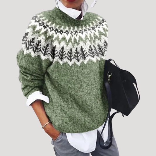 Women's Nordic Yoke Pattern Crewneck Sweater