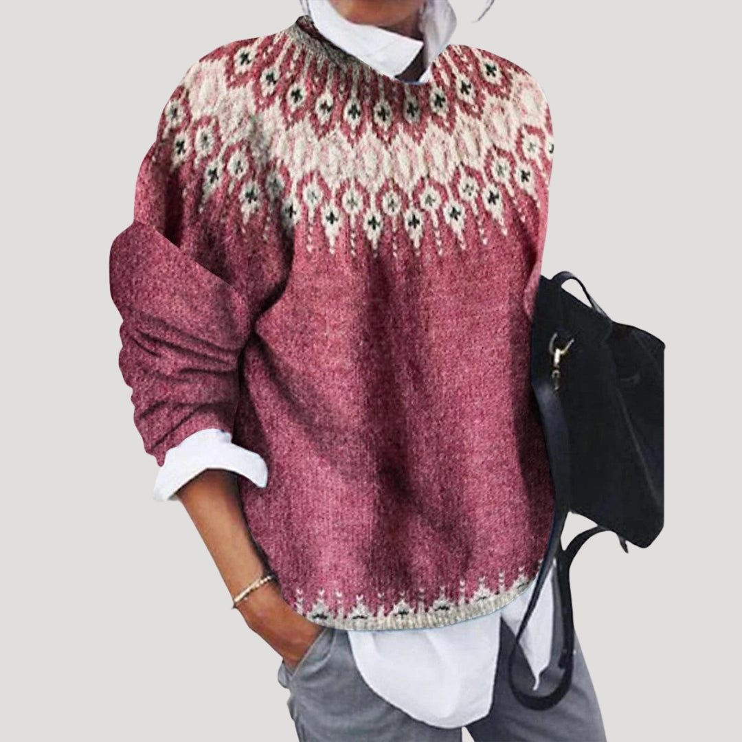 Women's Nordic Yoke Pattern Crewneck Sweater