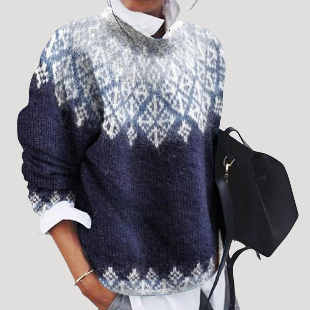 Women's Nordic Yoke Pattern Crewneck Sweater