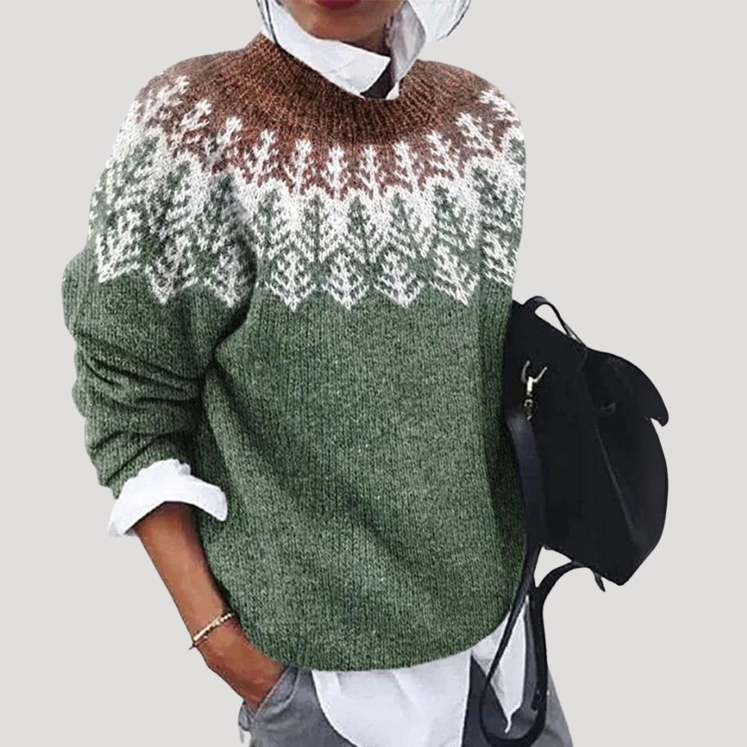 Women's Nordic Yoke Pattern Crewneck Sweater