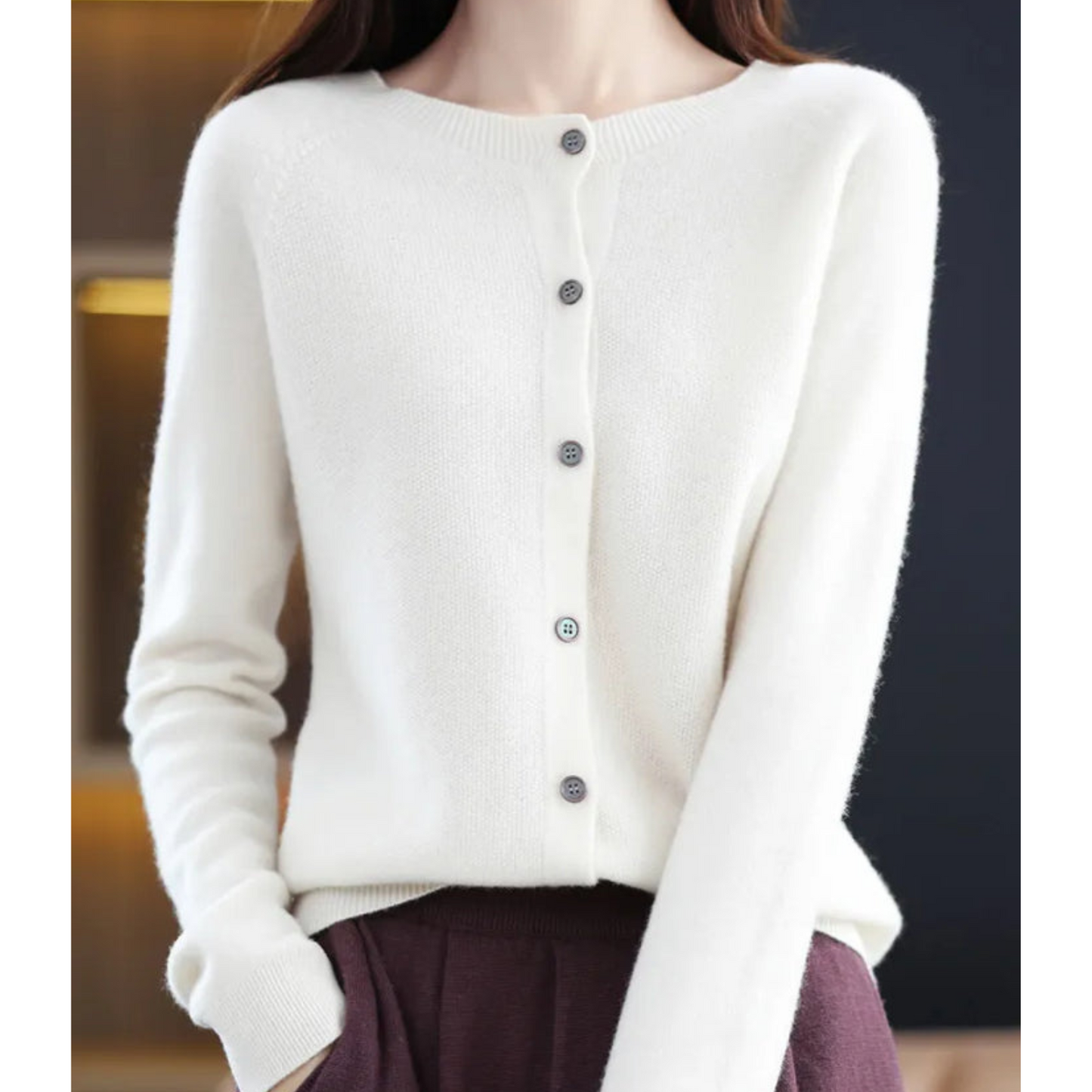 Women's O-neck Cardigan with Elegant Design