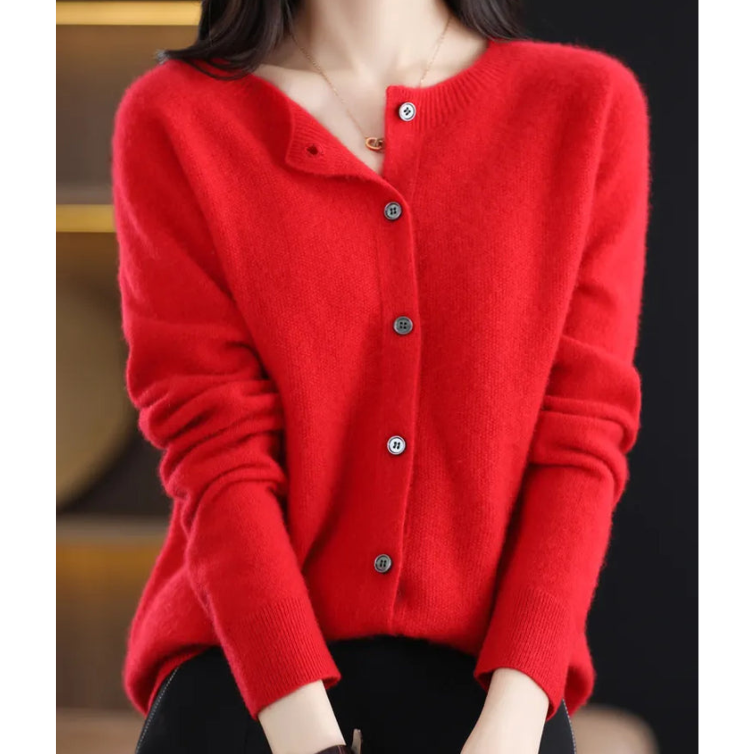Women's O-neck Cardigan with Elegant Design