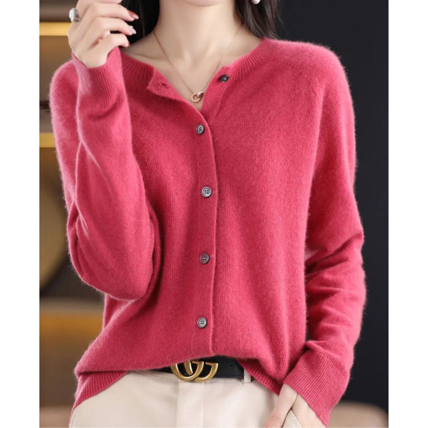 Women's O-neck Cardigan with Elegant Design