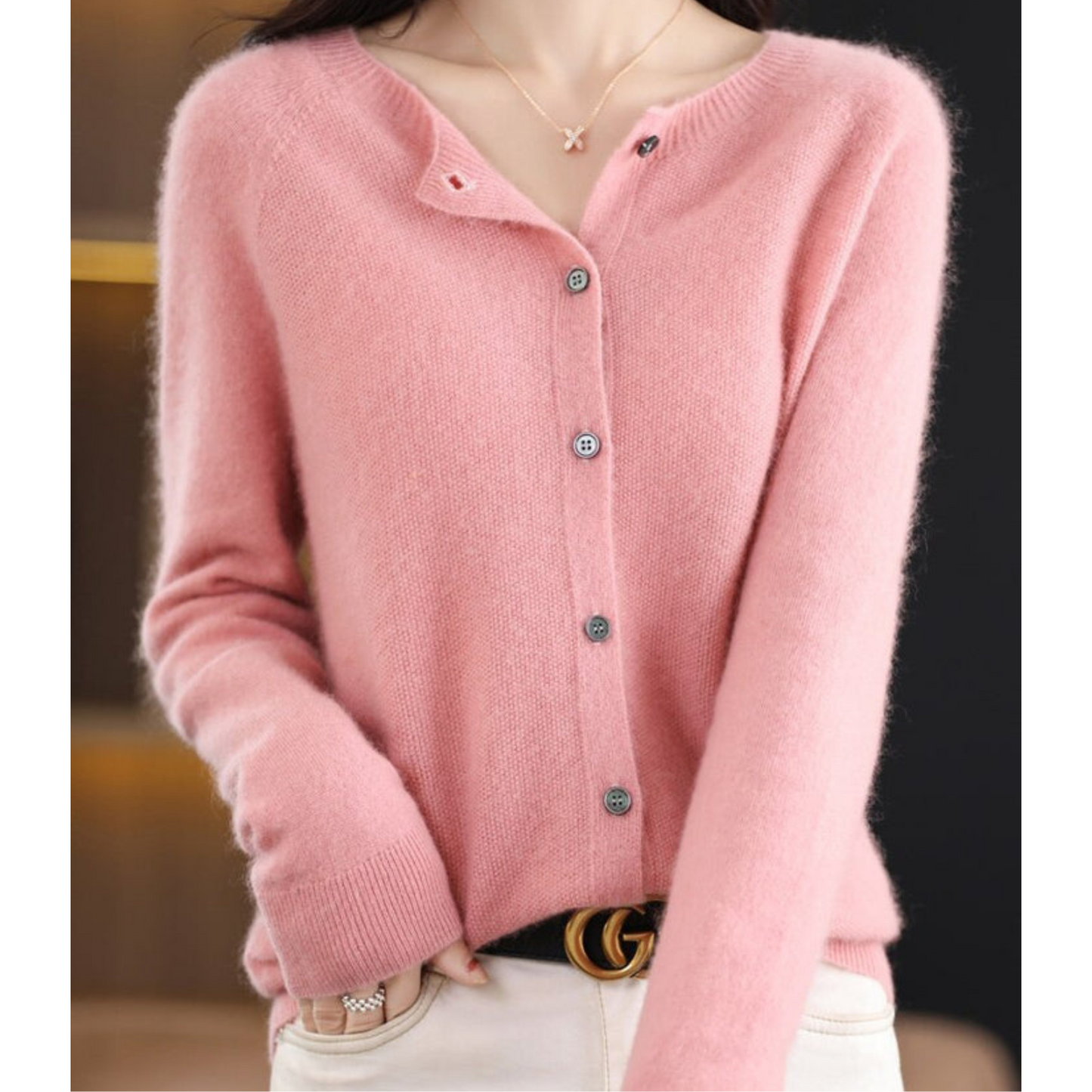 Women's O-neck Cardigan with Elegant Design