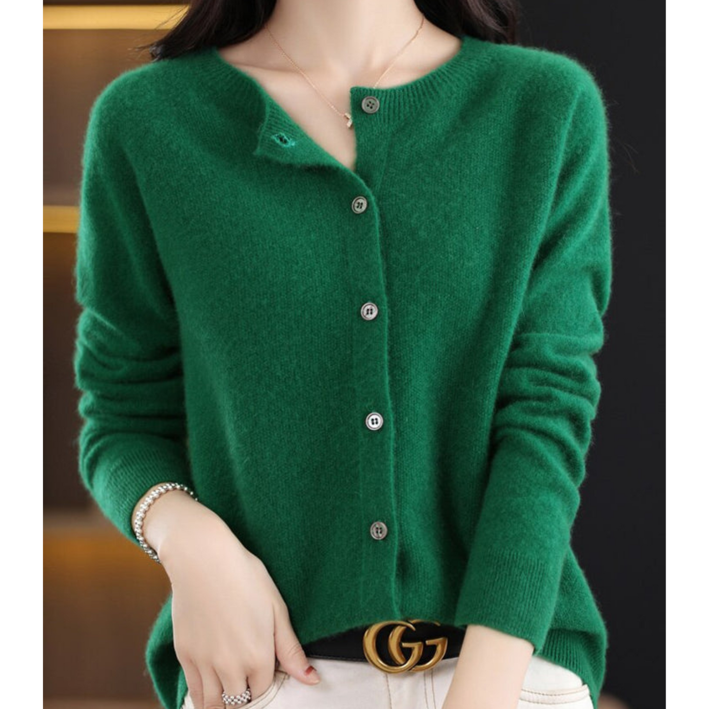 Women's O-neck Cardigan with Elegant Design