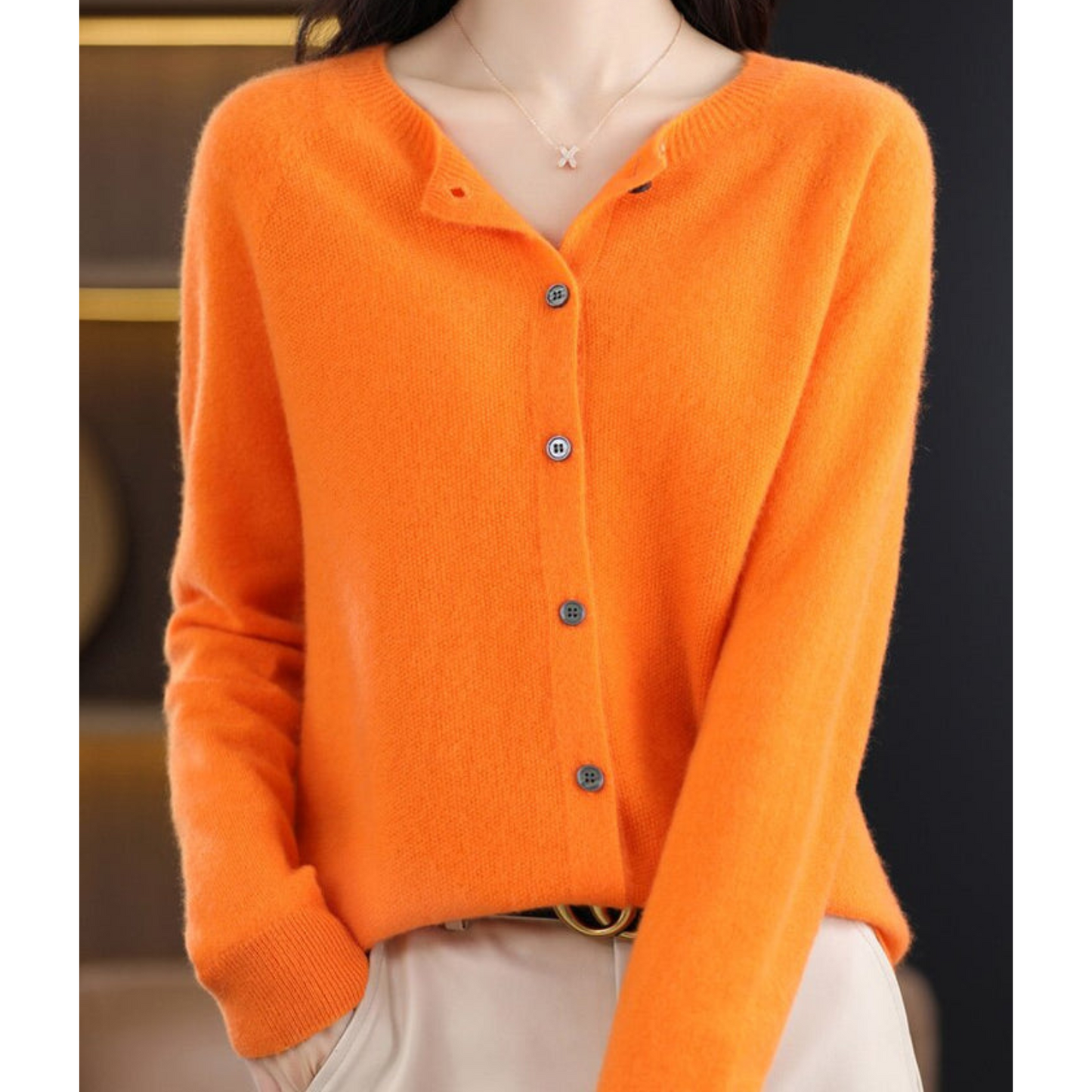 Women's O-neck Cardigan with Elegant Design