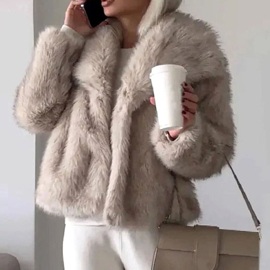 Women's Open-Front Cropped Faux Fur Winter Jacket