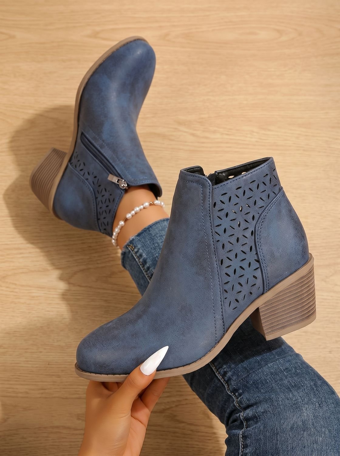 Women's Orthopedic Laser-Cut Block-Heel Ankle Boots