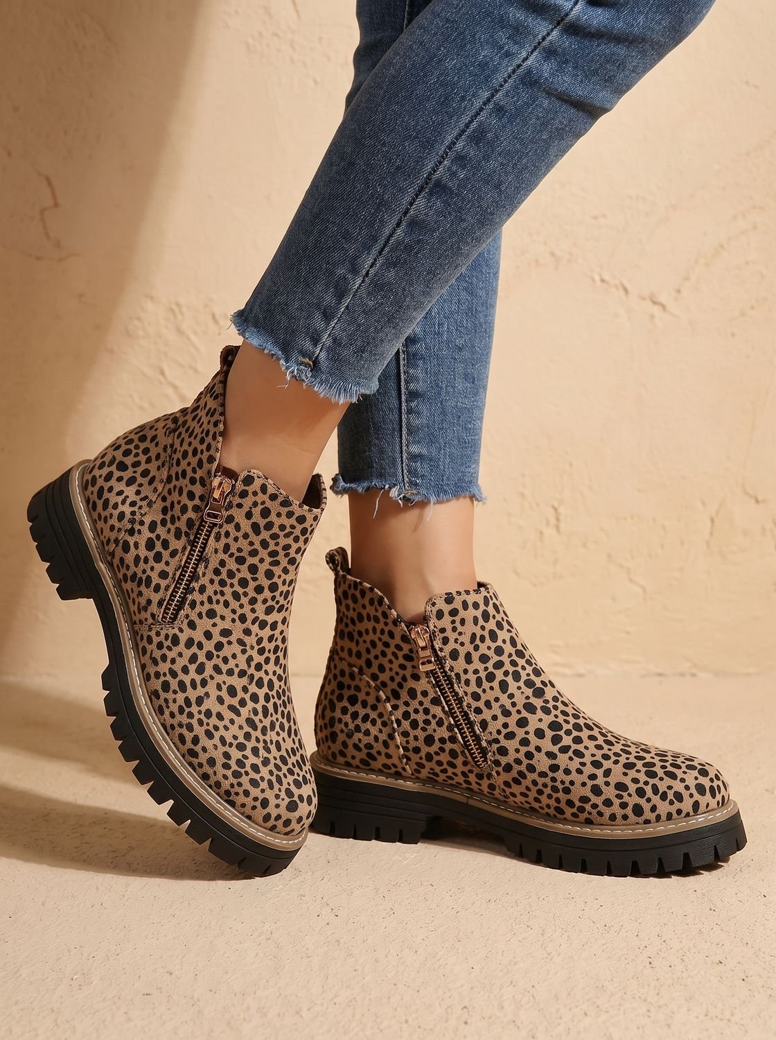 Women's Orthopedic Leopard Print Side-Zip Ankle Boots