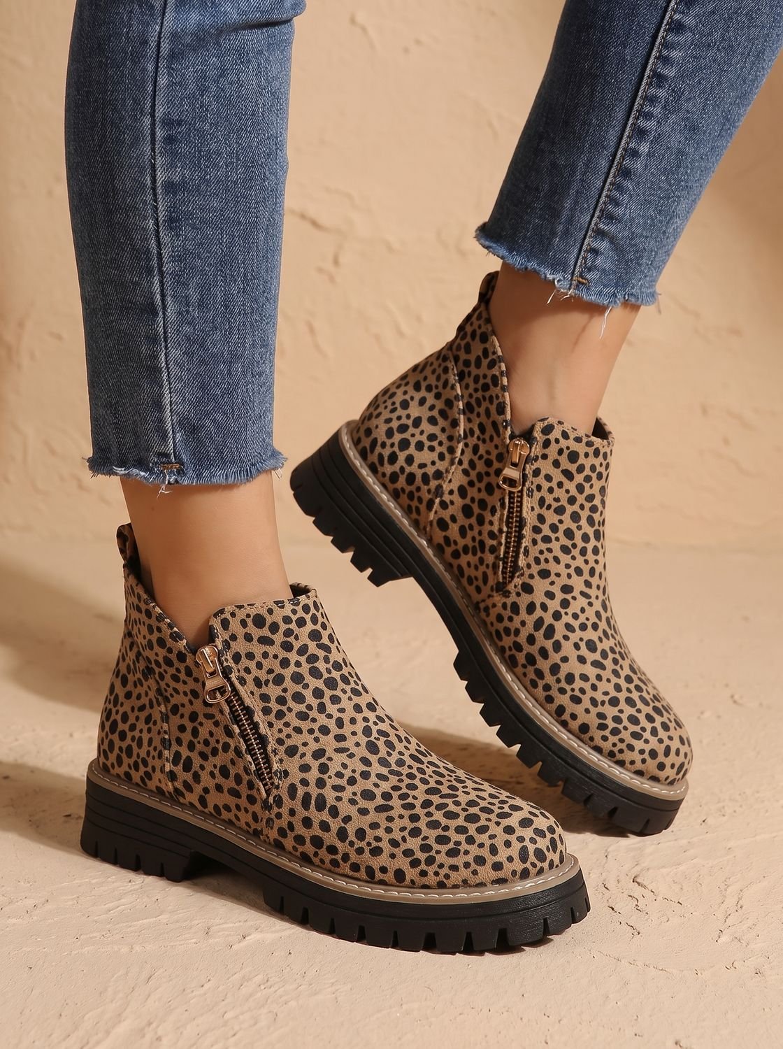 Women's Orthopedic Leopard Print Side-Zip Ankle Boots