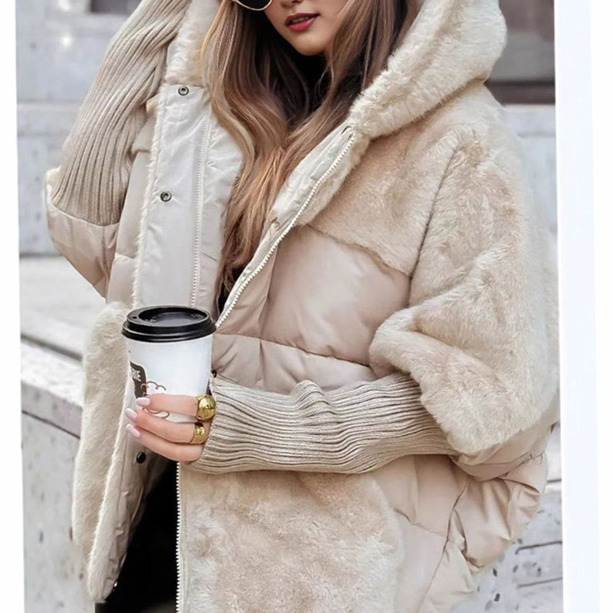 Women's Oversized Faux Fur Hooded Winter Puffer Jacket