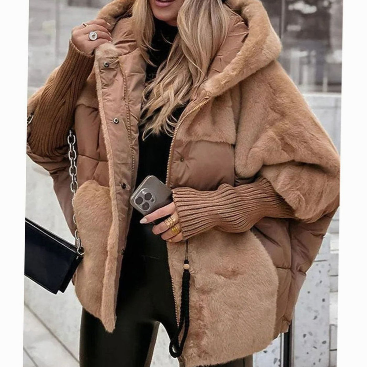 Women's Oversized Faux Fur Hooded Winter Puffer Jacket