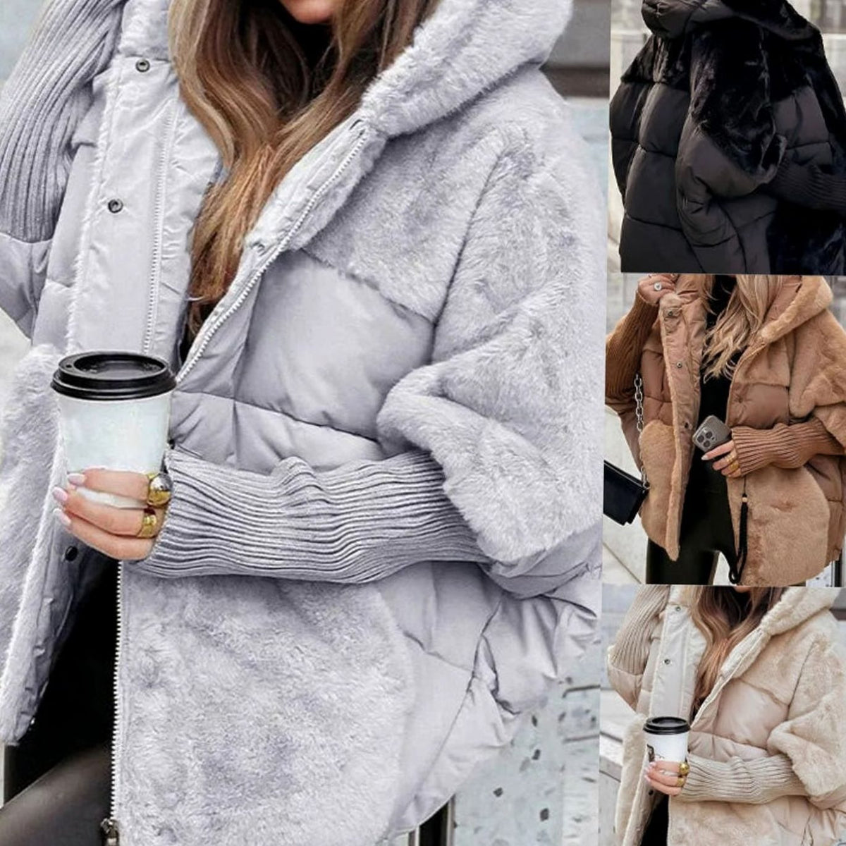 Women's Oversized Faux Fur Hooded Winter Puffer Jacket