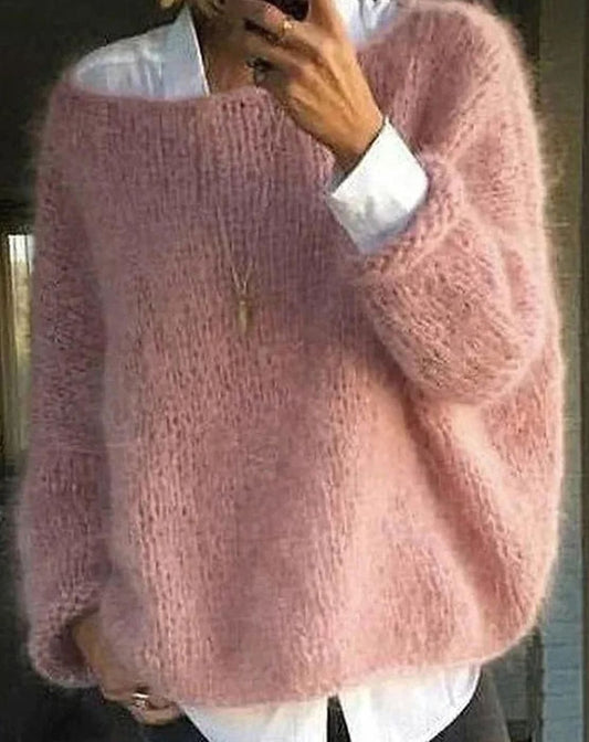 Women's Oversized Fuzzy Knit Long-Sleeve Pullover Sweater