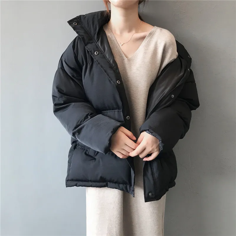 Women's Oversized Quilted Parka Jacket with High Collar and Snap Button Closure