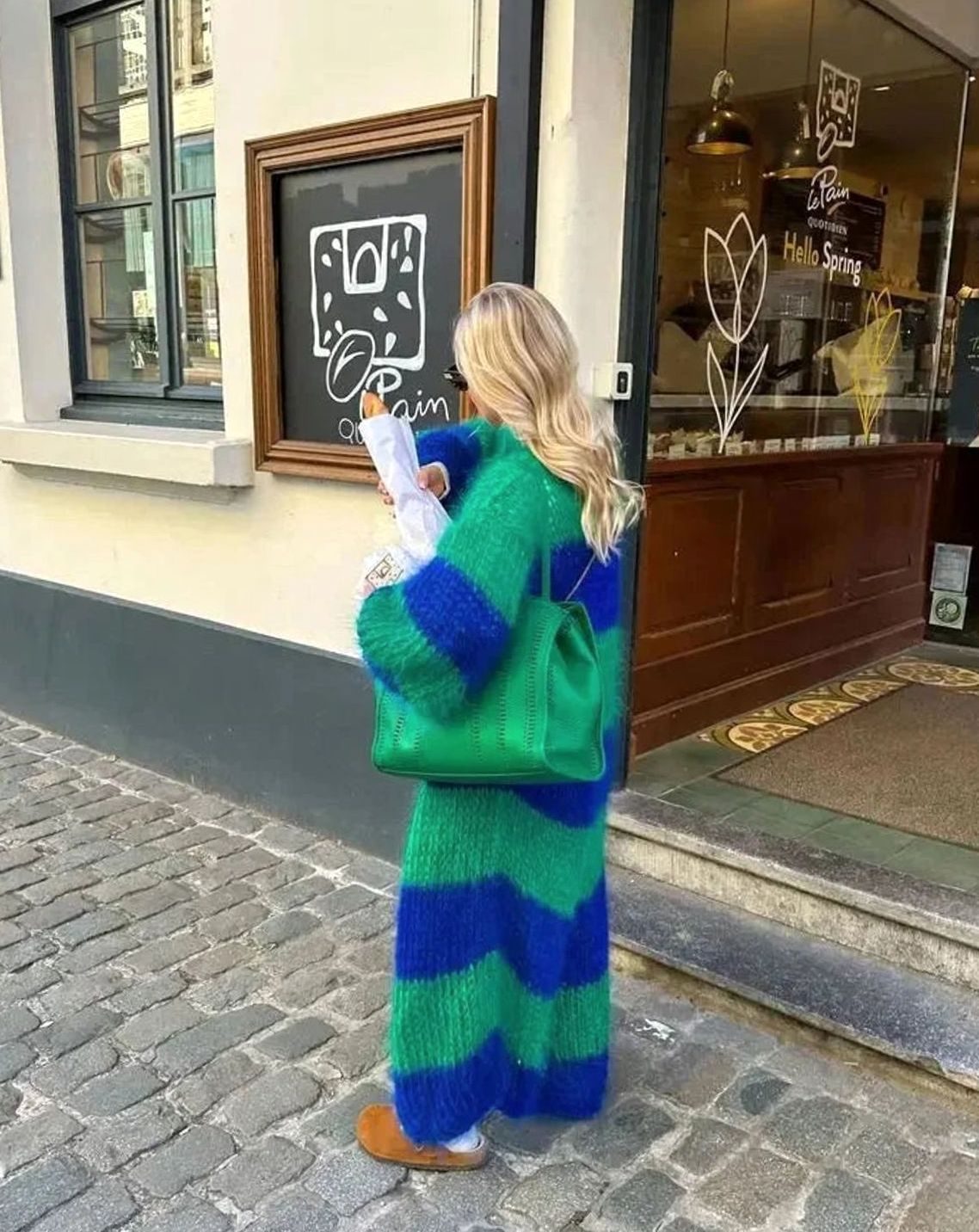Women's Oversized Striped Long Open-Front Knit Cardigan
