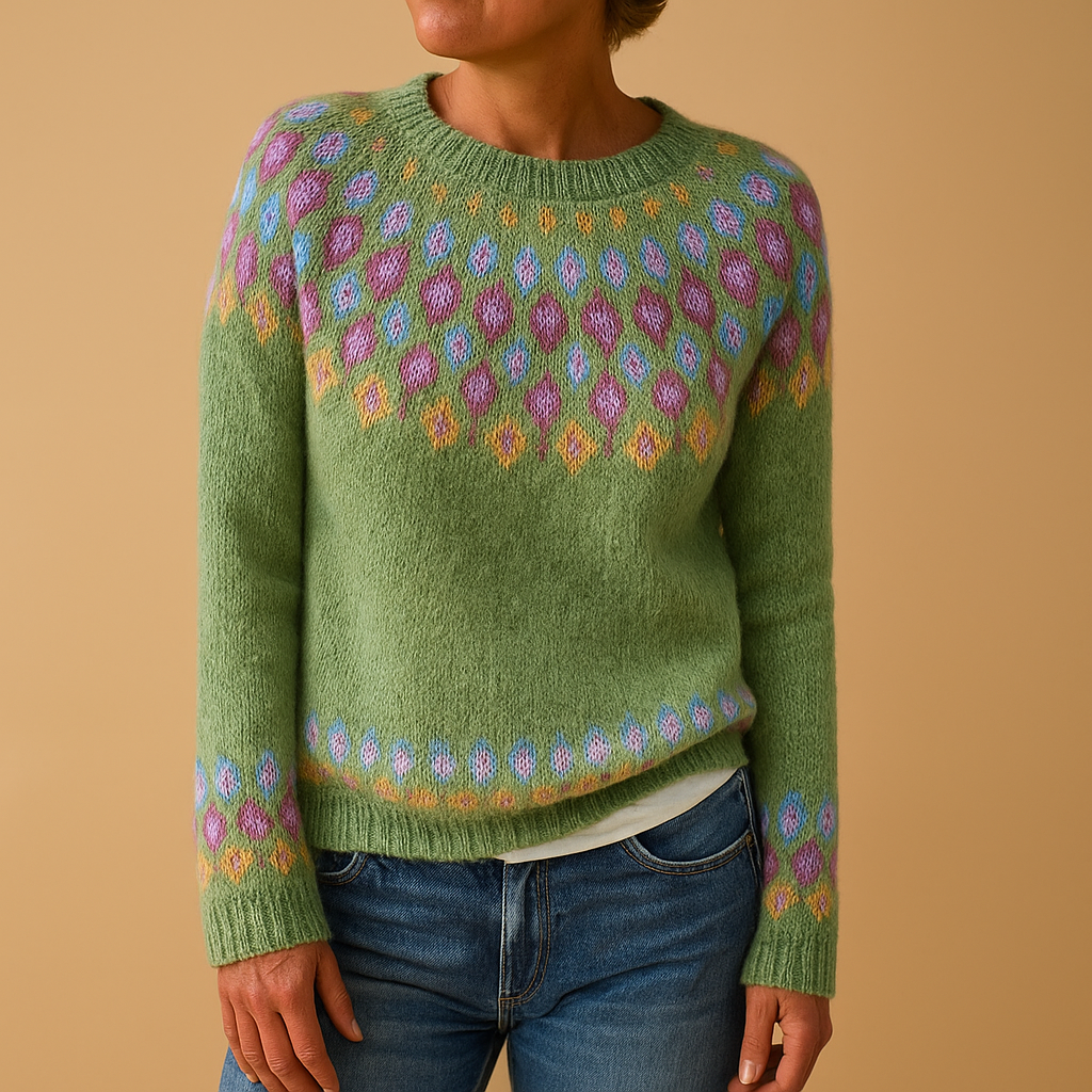 Women's Patterned Crew Neck Long Sleeve Sweater