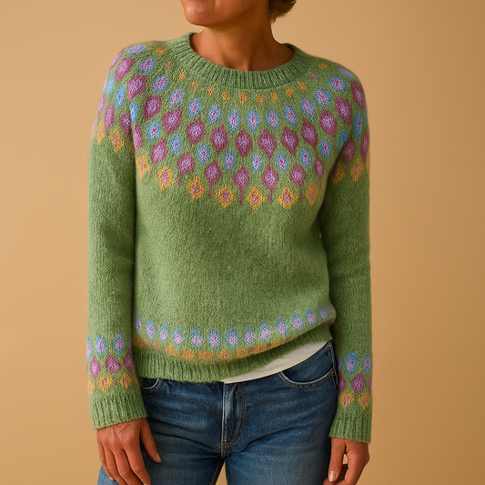 Women's Patterned Crew Neck Long Sleeve Sweater