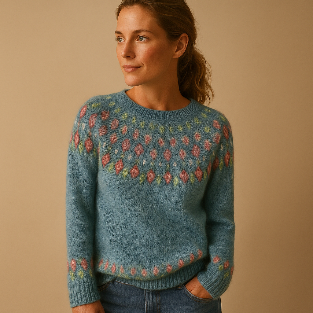 Women's Patterned Crew Neck Long Sleeve Sweater