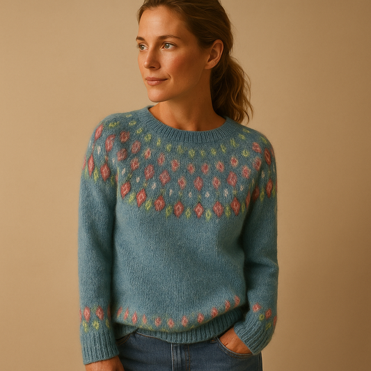 Women's Patterned Crew Neck Long Sleeve Sweater