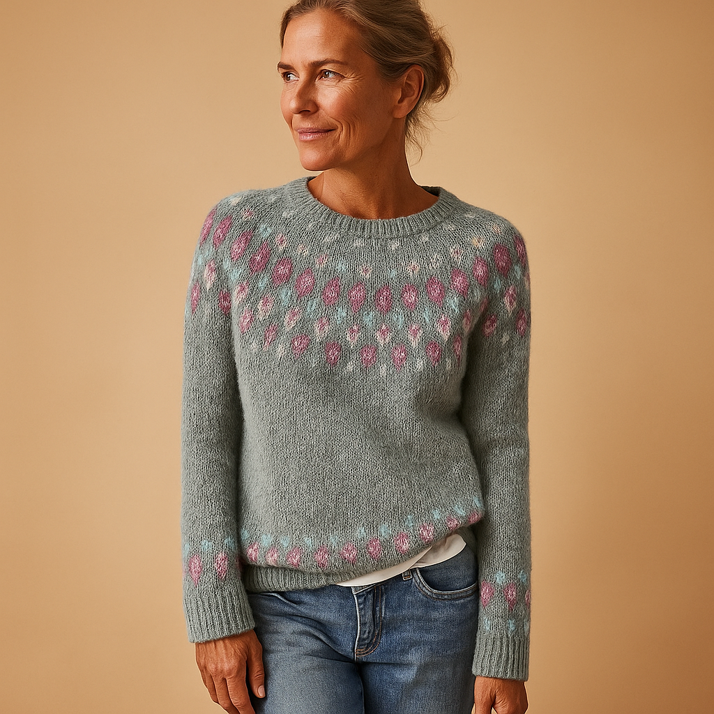 Women's Patterned Crew Neck Long Sleeve Sweater