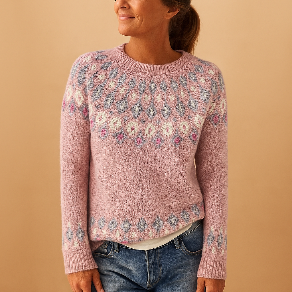Women's Patterned Crew Neck Long Sleeve Sweater