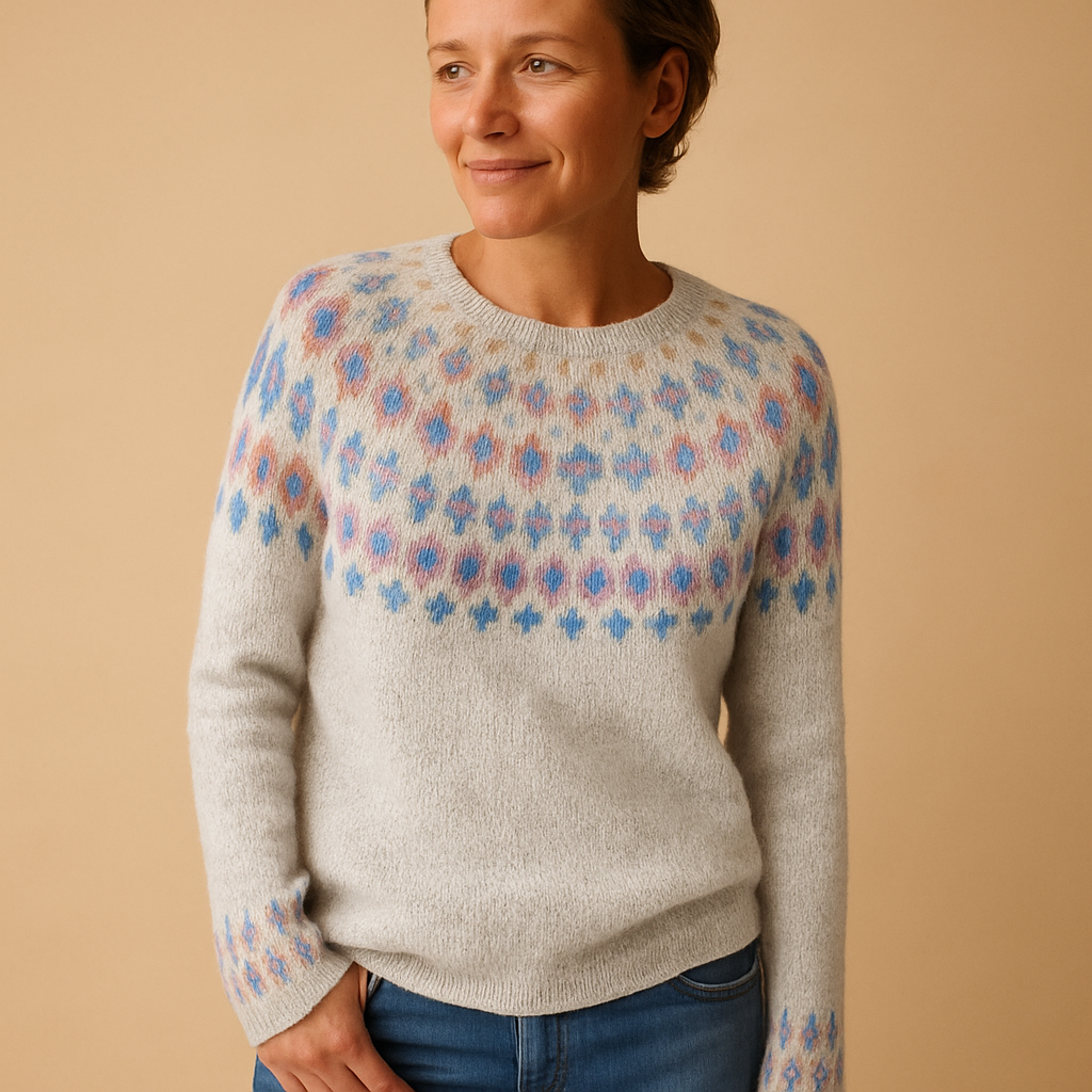 Women's Patterned Crew Neck Long Sleeve Sweater
