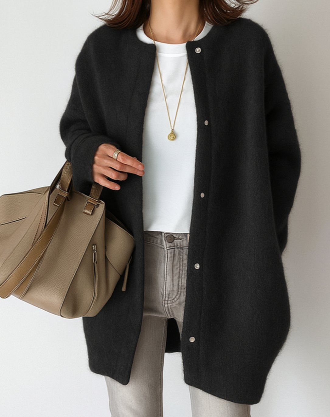Women's Relaxed-Fit Button-Front Crew Neck Cardigan Sweater