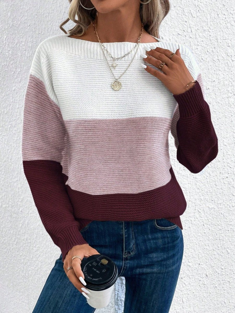 Women's Relaxed-Fit Color-Block Crewneck Knit Sweater