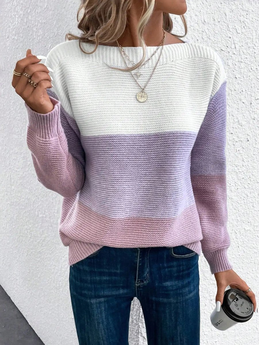 Women's Relaxed-Fit Color-Block Crewneck Knit Sweater