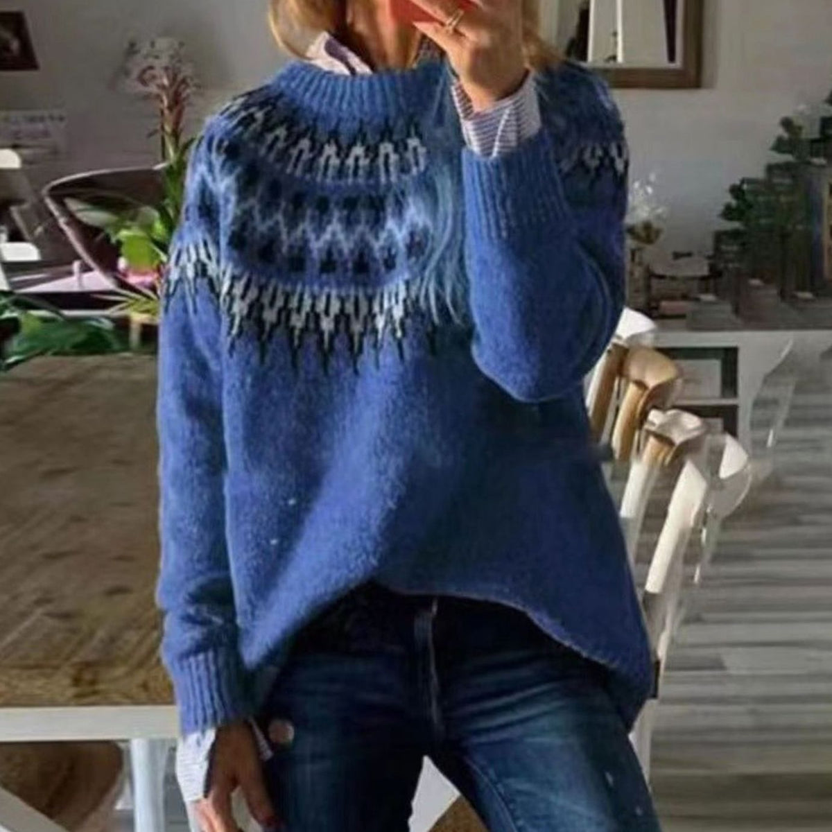 Women's Relaxed-Fit Nordic Fair Isle Pattern Sweater