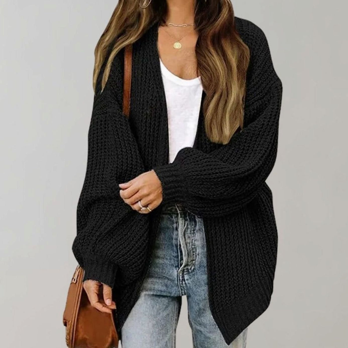 Women's Relaxed Fit Oversized Knit Open Front Cardigan Sweater