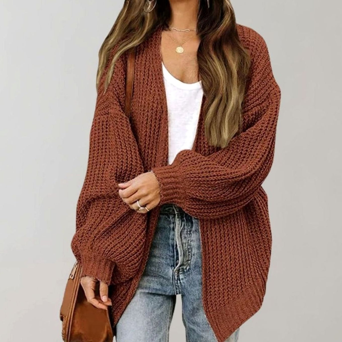 Women's Relaxed Fit Oversized Knit Open Front Cardigan Sweater