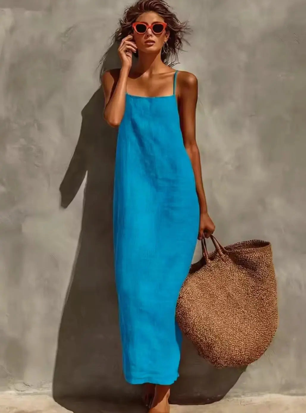 Women's Relaxed-Fit Square-Neck Spaghetti Strap Maxi Dress for Autumn Wedding Guests