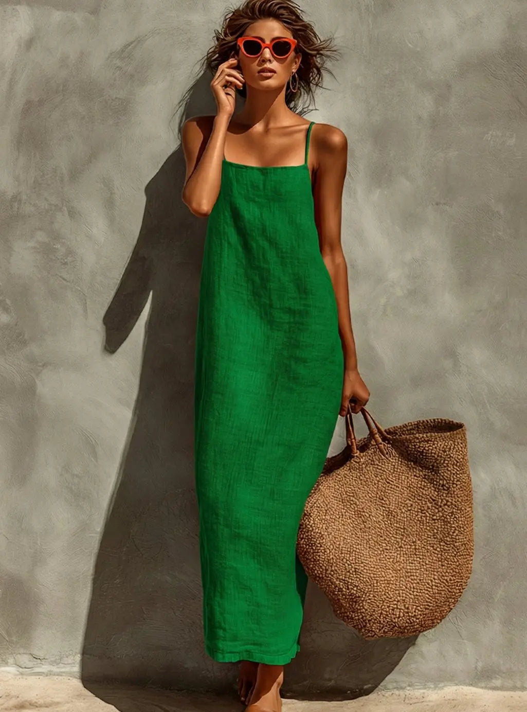 Women's Relaxed-Fit Square-Neck Spaghetti Strap Maxi Dress for Autumn Wedding Guests