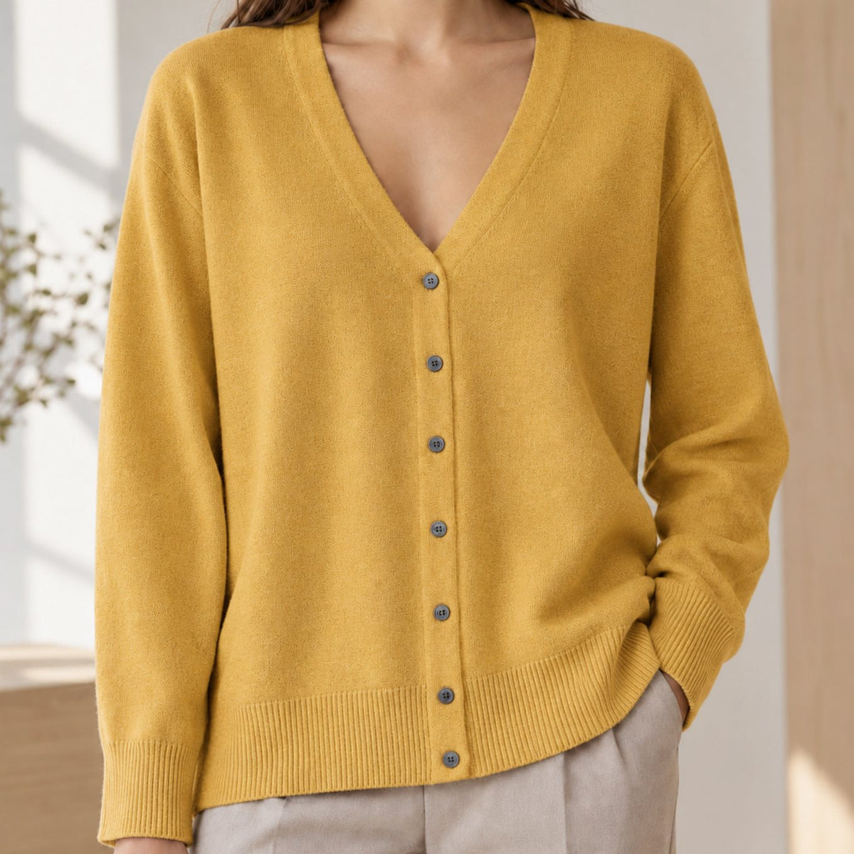 Women's Relaxed-Fit V-Neck Button-Front Knit Cardigan